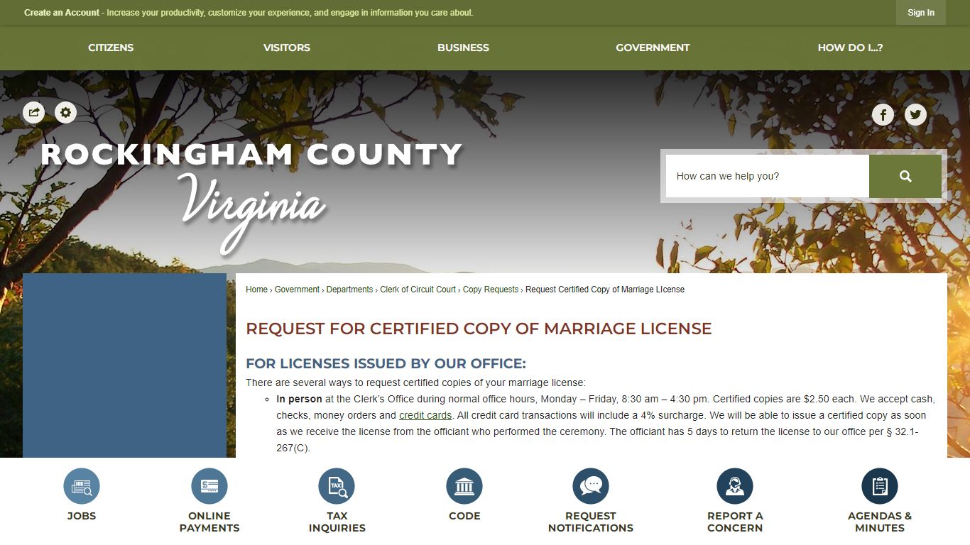 Request for Certified Copy of Marriage License | Rockingham County, VA